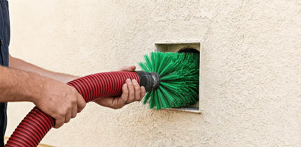 Air duct cleaning brush removing debris from a vent opening in Irvine, CA