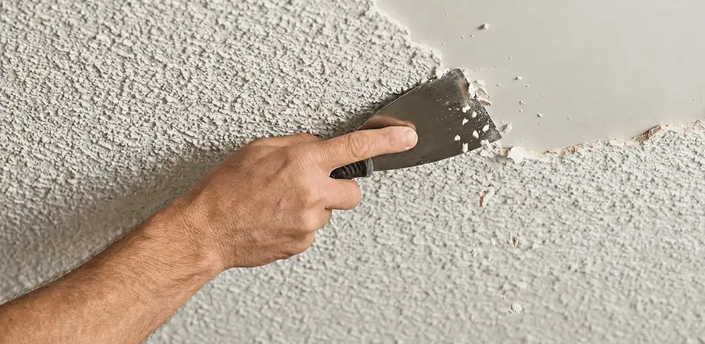Popcorn ceiling removal scraping off textured ceiling finish in Irvine, CA