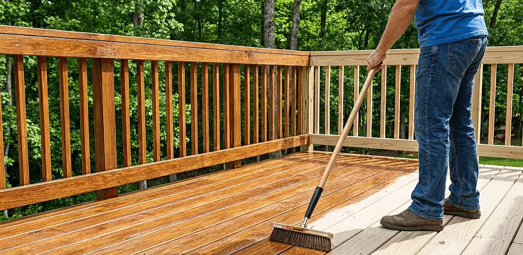 Deck staining and sealing application on a wood deck in Irvine, CA
