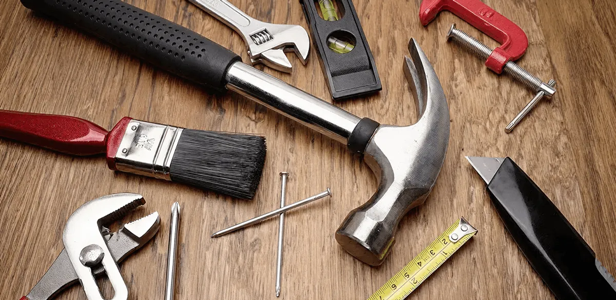 Handyman tools laid out for home repair and maintenance work in Irvine, CA