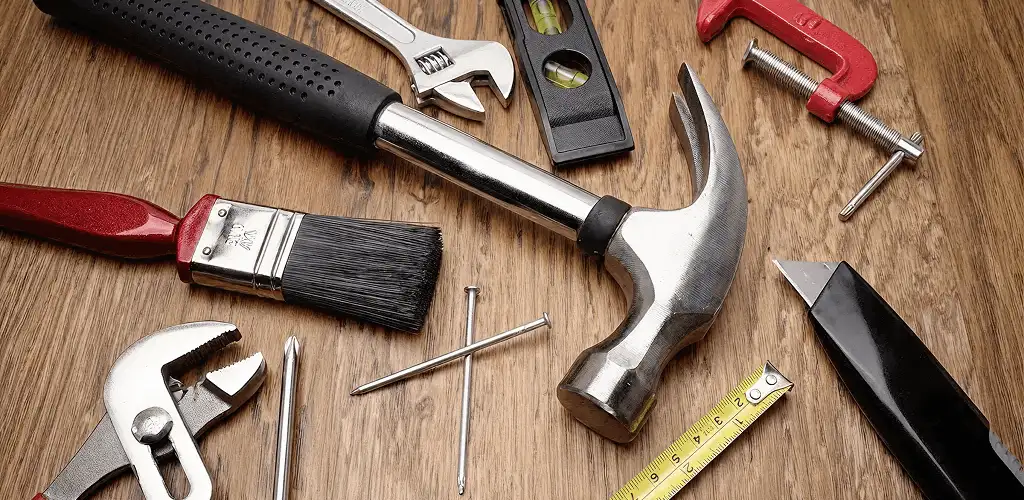 Handyman tools laid out for home repair and maintenance work in Irvine, CA