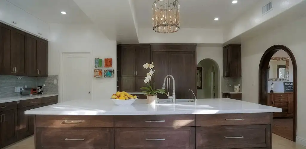 Cabinet refacing project with updated kitchen cabinets and island in Irvine, CA